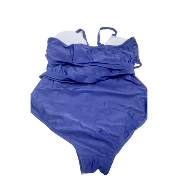 Women's Plus Size One Piece Bathing Suit Blue 18W with Front Tie Accent - Picture 4 of 11
